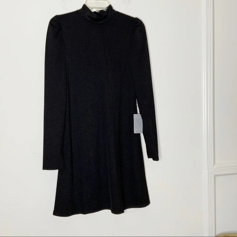 VANITY ROOM Mock neck puff shoulder dress M - Picture 2 of 4